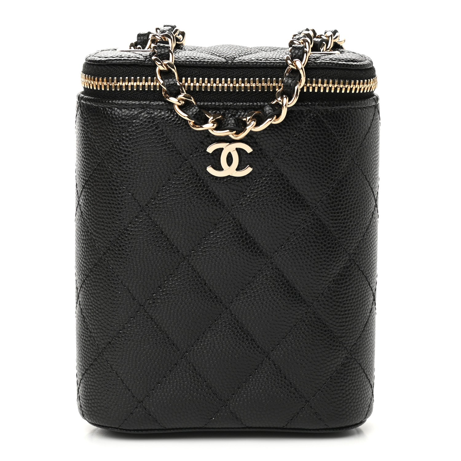 Chanel Caviar Quilted Small Vertical Coco Beauty Vanity Case With Chain Black 1 of 9