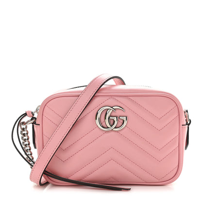 Gucci Calfskin Matelasse Mini GG Marmont Chain Shoulder Bag Wild Rose 1 of 9