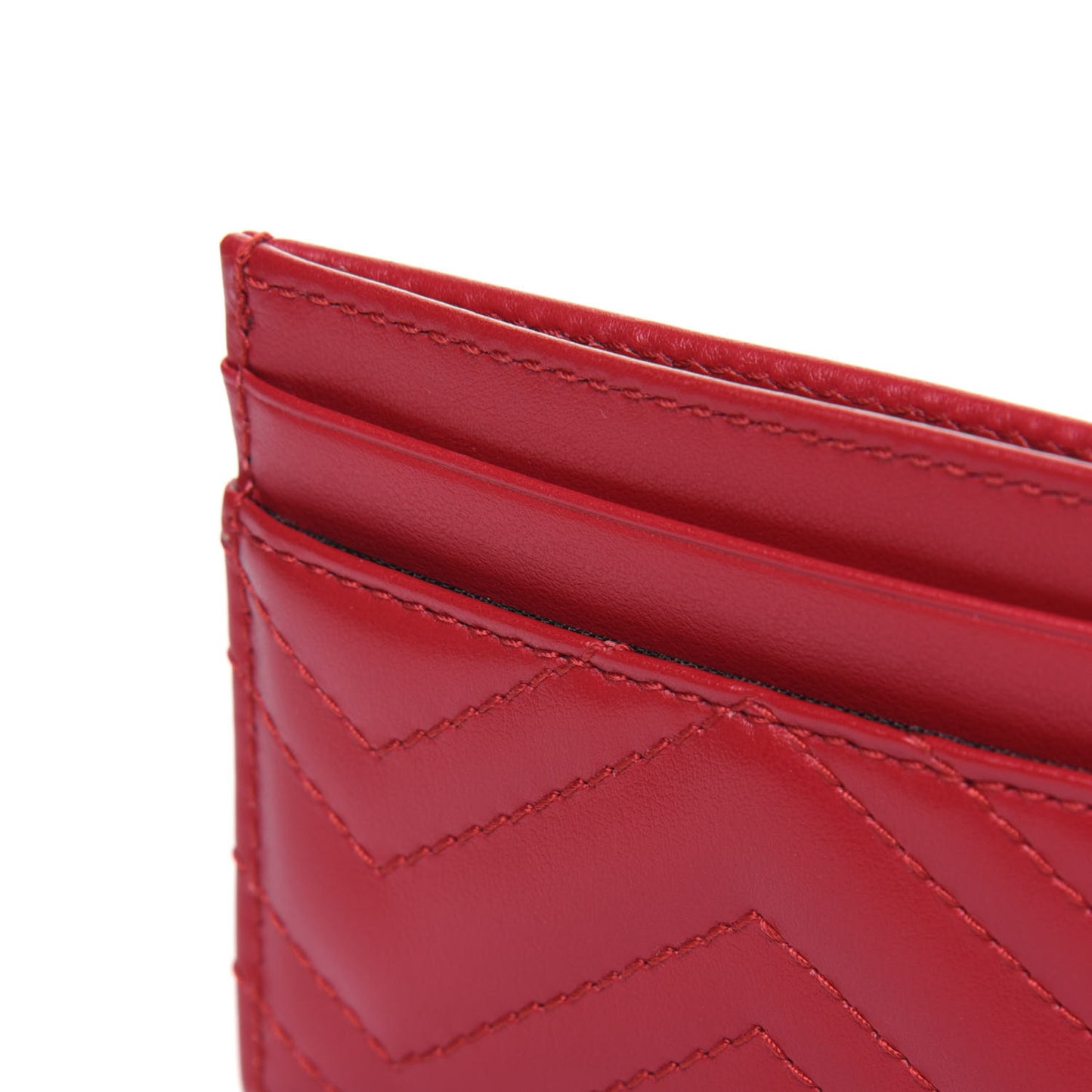 Calfskin Matelasse GG Marmont Card Holder Hibiscus Red