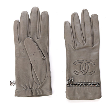 Chanel Lambskin Chain CC Gloves 7.5 Grey 2 of 6
