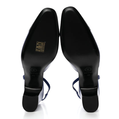 Chanel Lambskin Cap Toe Slingback Pumps 40 Blue 5 of 11