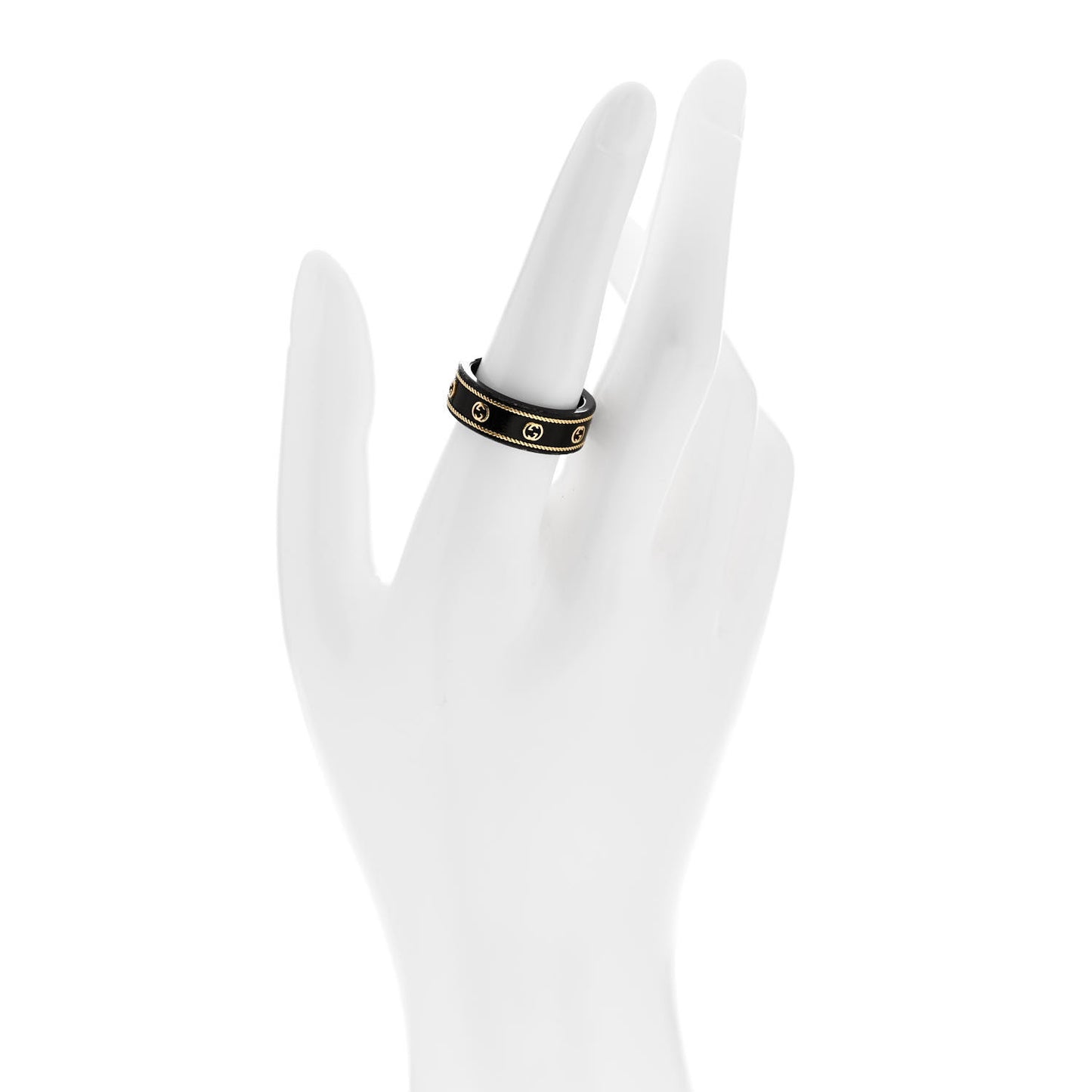 Black Synthetic Corundum 18K Yellow Gold Interlocking G Band Ring 56 7.75