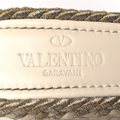 Valentino Garavani Braided Cotton Calfskin Rockstud Torchon Espadrille Wedge Sandals 40 Light Ivory 6 of 7