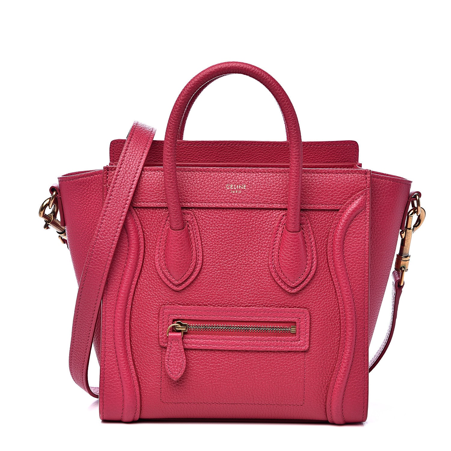 Celine Drummed Calfskin Nano Luggage Fuchsia 1 of 10