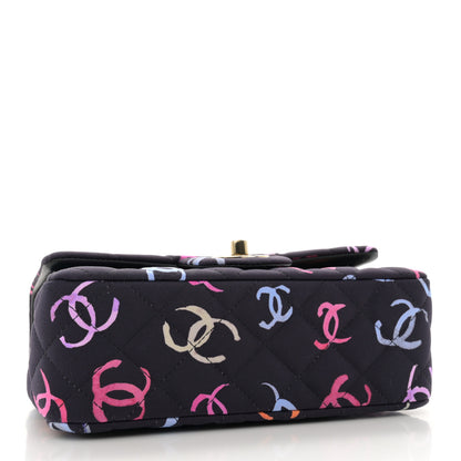Chanel Printed Fabric Quilted Mini Rectangular Flap Black Pink Blue Yellow Orange 4 of 10