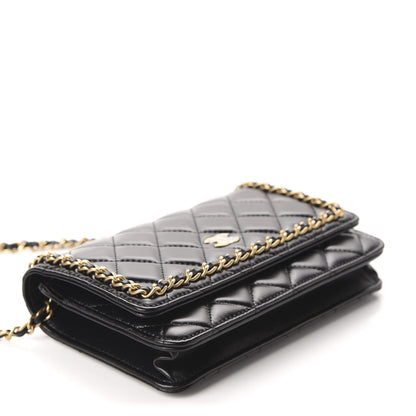 Chanel Lambskin Quilted Running Chain Wallet On Chain WOC Black 4 of 13