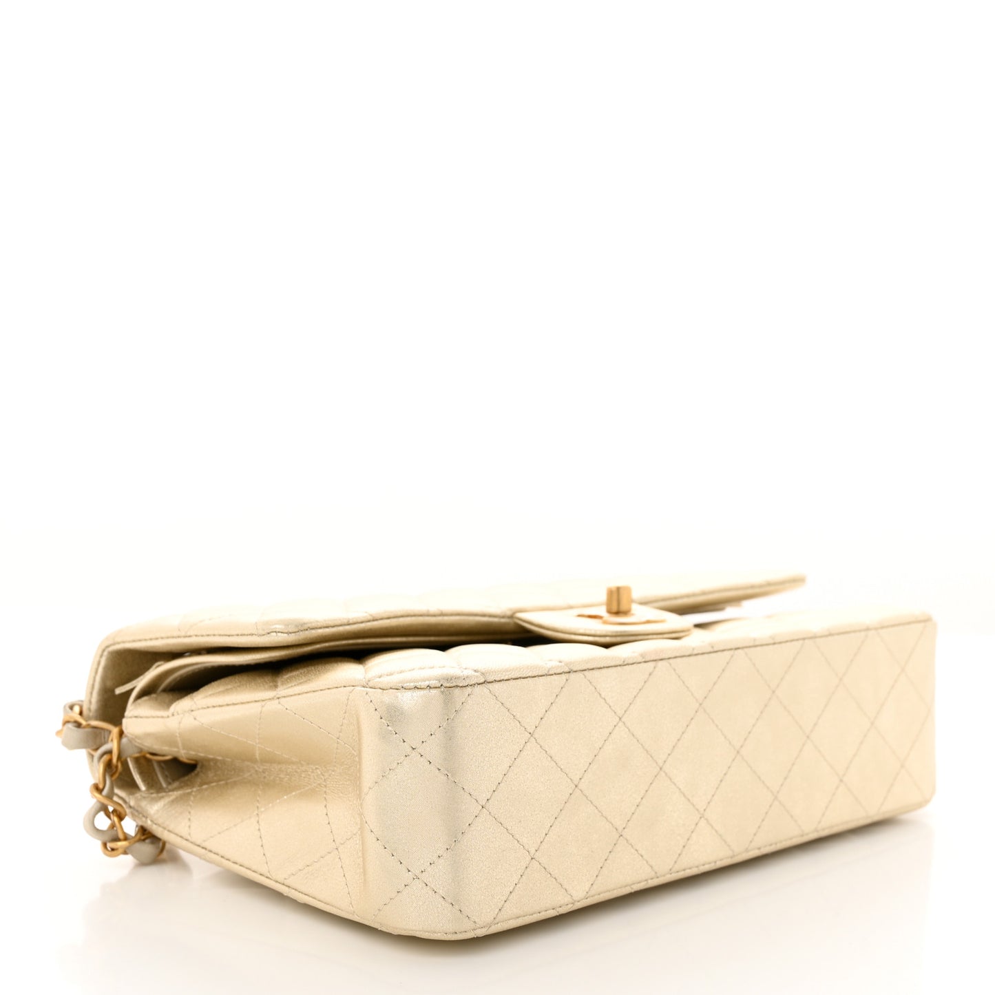 Metallic Lambskin Quilted Medium Double Flap Gold