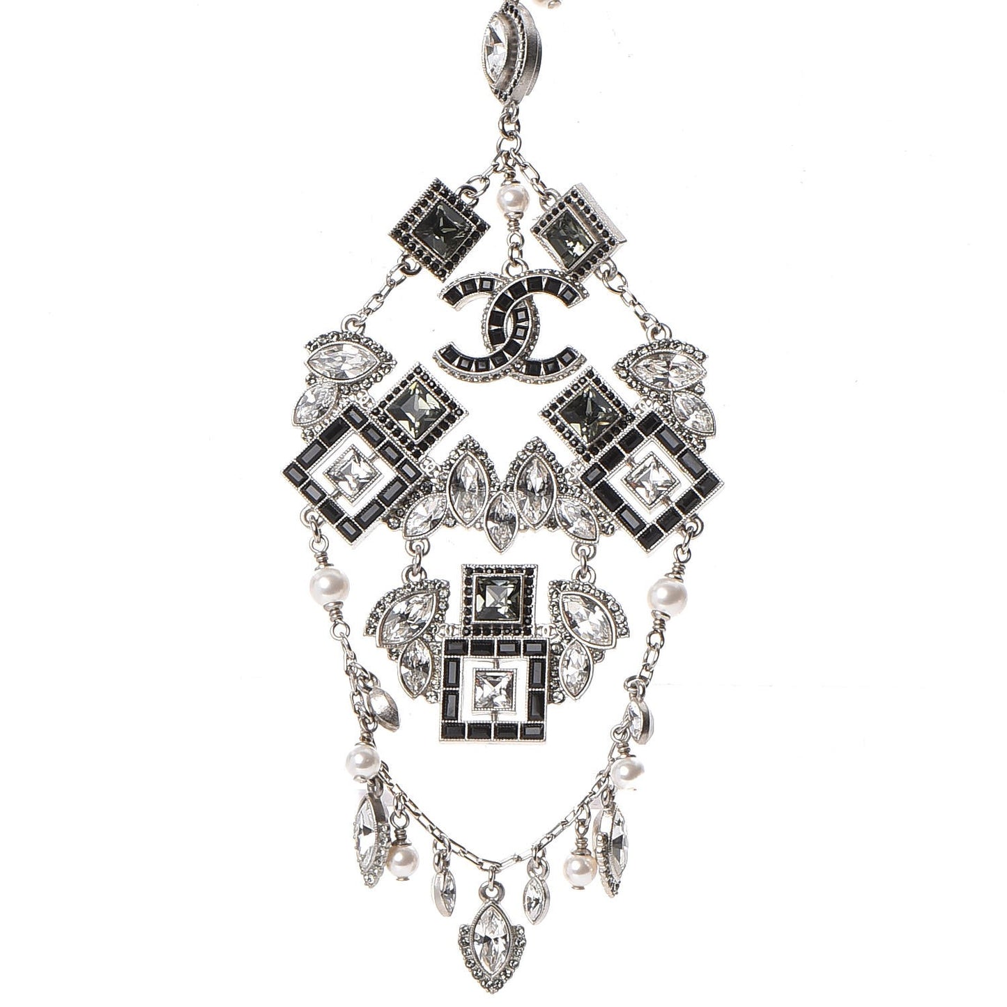 Crystal Strass Pearl CC Necklace Silver Black