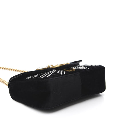 Gucci Velvet Matelasse Marquise Crystals Embroidered Small GG Marmont Shoulder Bag Black 4 of 10