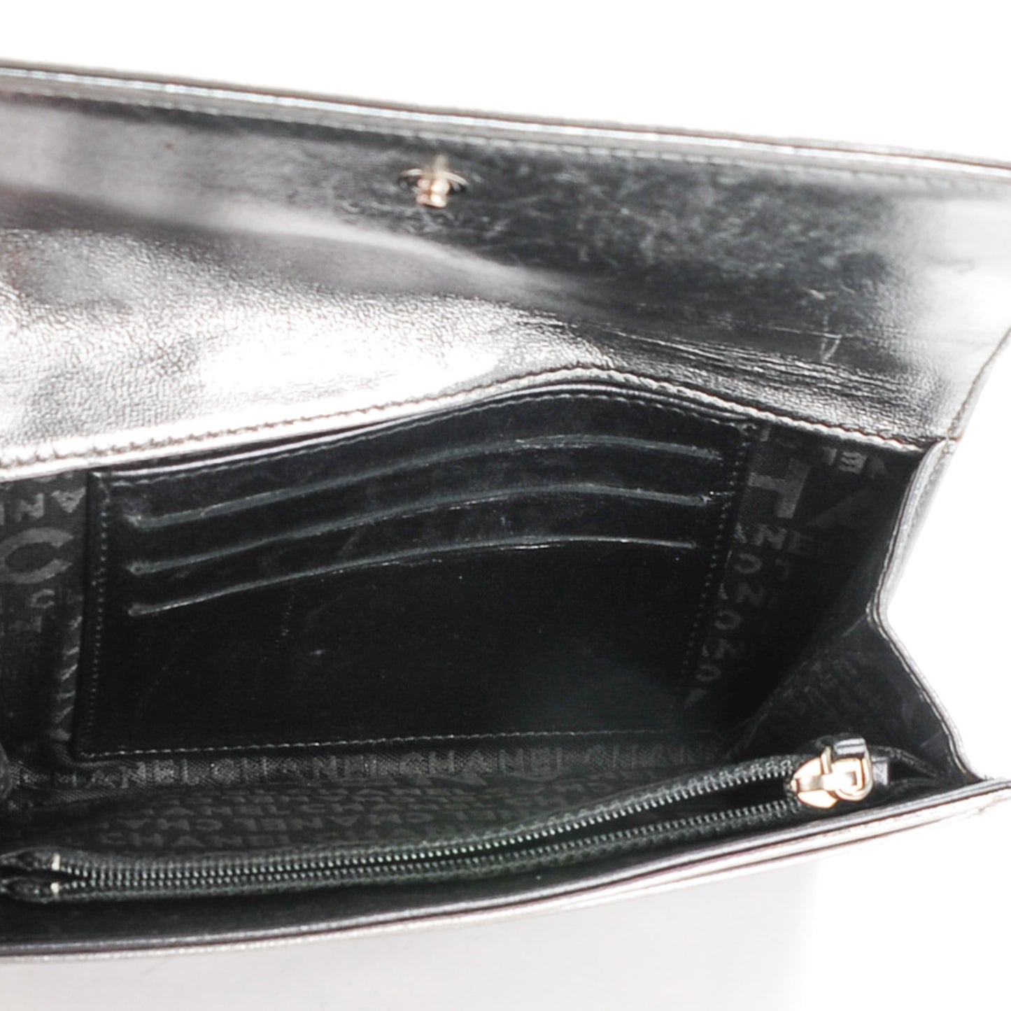 Metallic Lambskin Precious Symbols Flap Wallet Silver