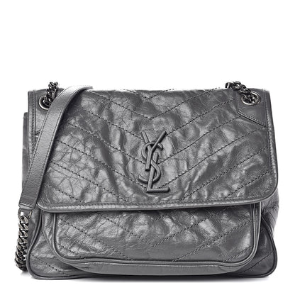 Saint Laurent Crinkled Calfskin Matelasse Monogram Medium Niki Chain Satchel Fog 2 of 10