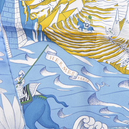 Hermes Silk Cosmographia Universalis Scarf 90 White Bleu Vert 3 of 6