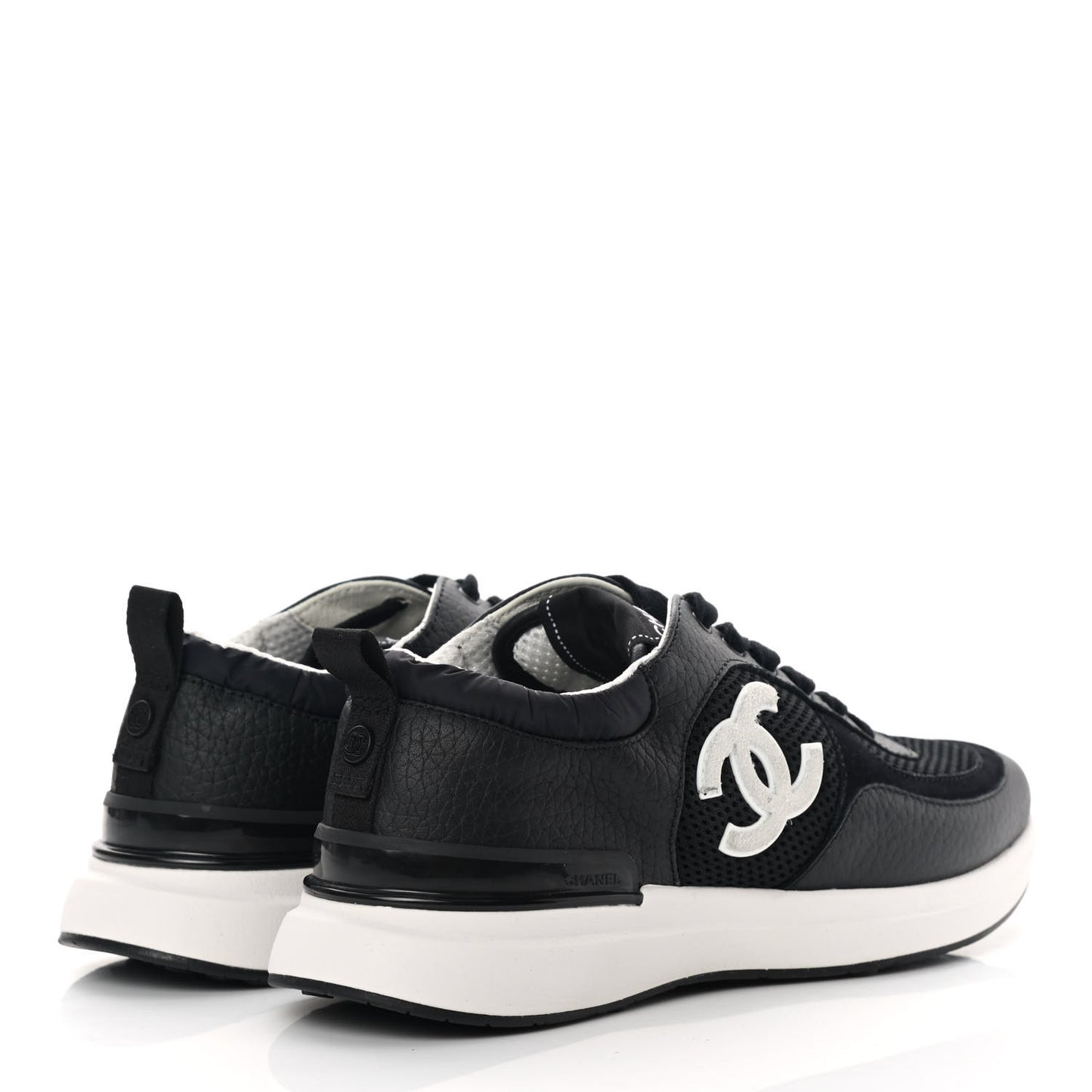 Calfskin Mesh Lycra Suede Womens Logo Sneakers 38 Black