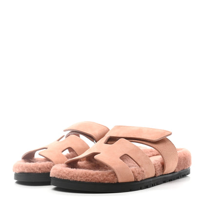 Hermes Suede Goatskin Woolskin Womens Chypre Sandals 37 Rose Aube 3 of 8