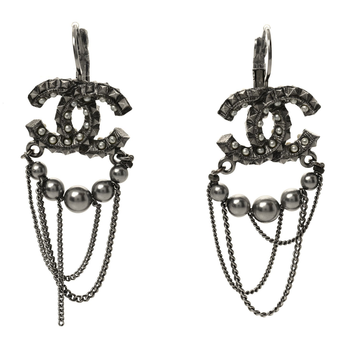 Ruthenium Spike Beaded CC Drop Earrings Black