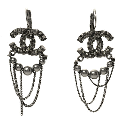 Chanel Ruthenium Spike Beaded CC Drop Earrings Black 1 of 3