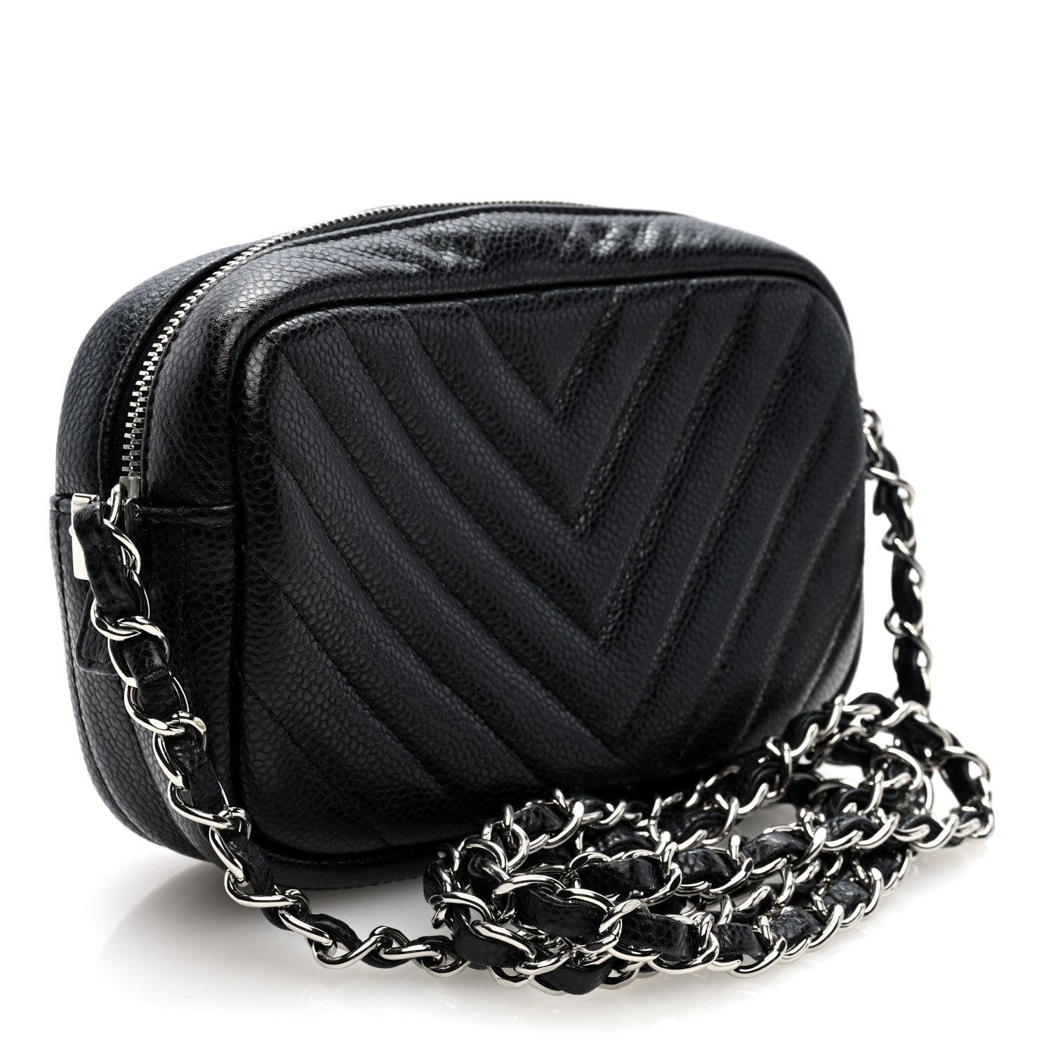 Chanel Caviar Chevron Quilted Camera Case  Black 3 of 10
