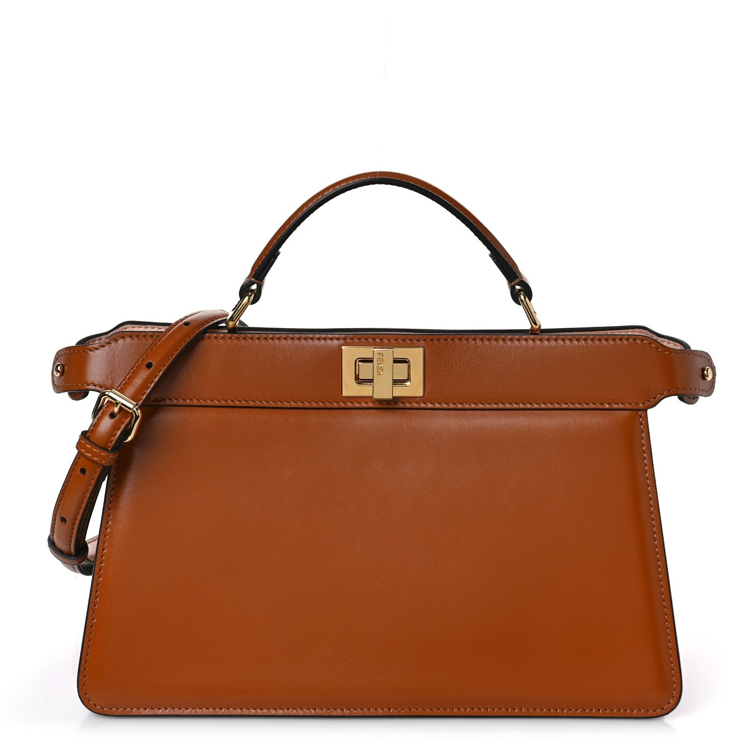 Fendi Vitello King Luxor Shiny Nappa Medium Peekaboo I SEE U East West Satchel Brandy Light Rose 1 of 9