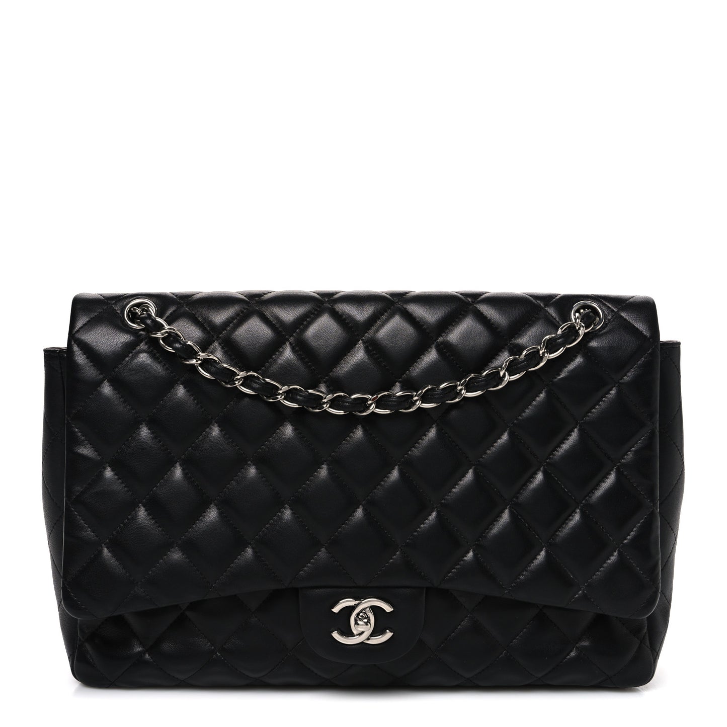 Lambskin Quilted Maxi Single Flap Black