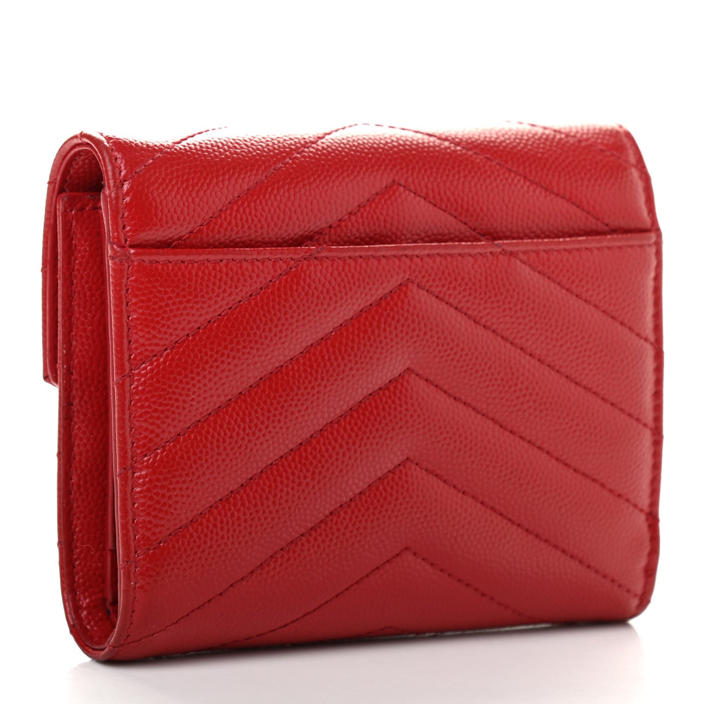 Grain De Poudre Matelasse Chevron Monogram Compact Tri Fold Wallet Red