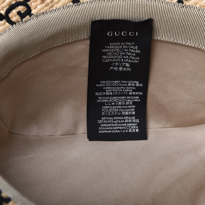 Gucci Raffia Elaphe GG Monogram Embroidered Wide Brim Hat Ivory Black 8 of 8