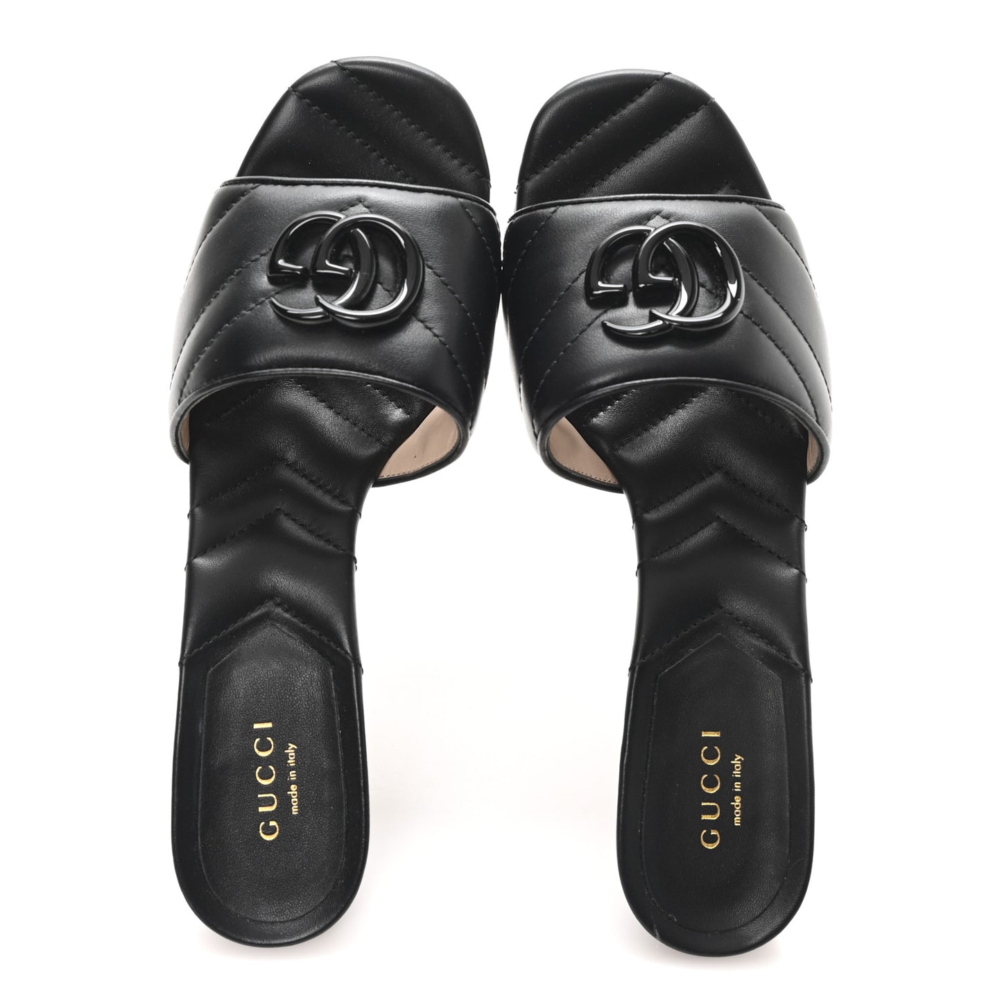 Nappa Matelasse Monochrome GG Marmont 75mm Slide Sandals 36 Black