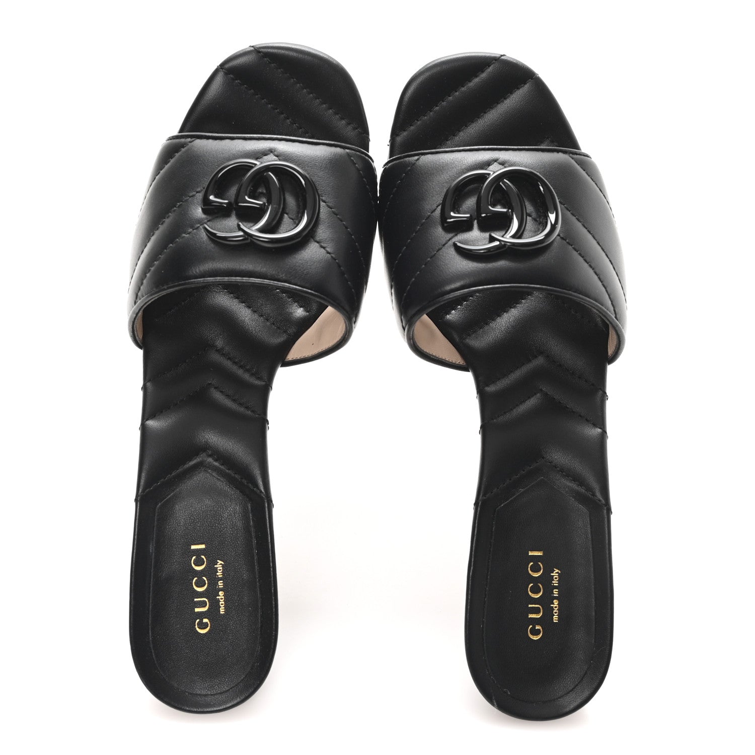 Gucci Nappa Matelasse Monochrome GG Marmont 75mm Slide Sandals 36 Black 2 of 10