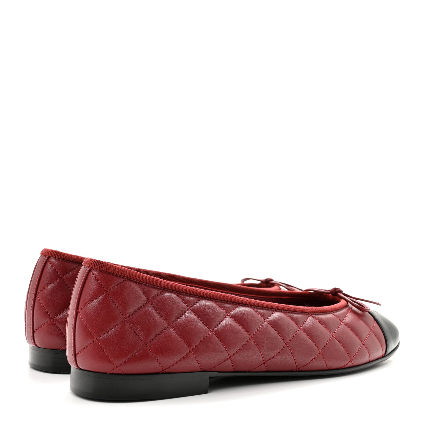 Lambskin Quilted CC Cap Toe Ballerina Flats 42 Burgundy Black