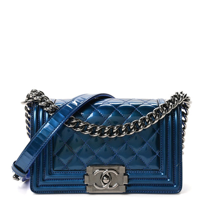 Chanel Metallic Patent Calfskin Quilted Small Boy Flap Blue 1 of 11