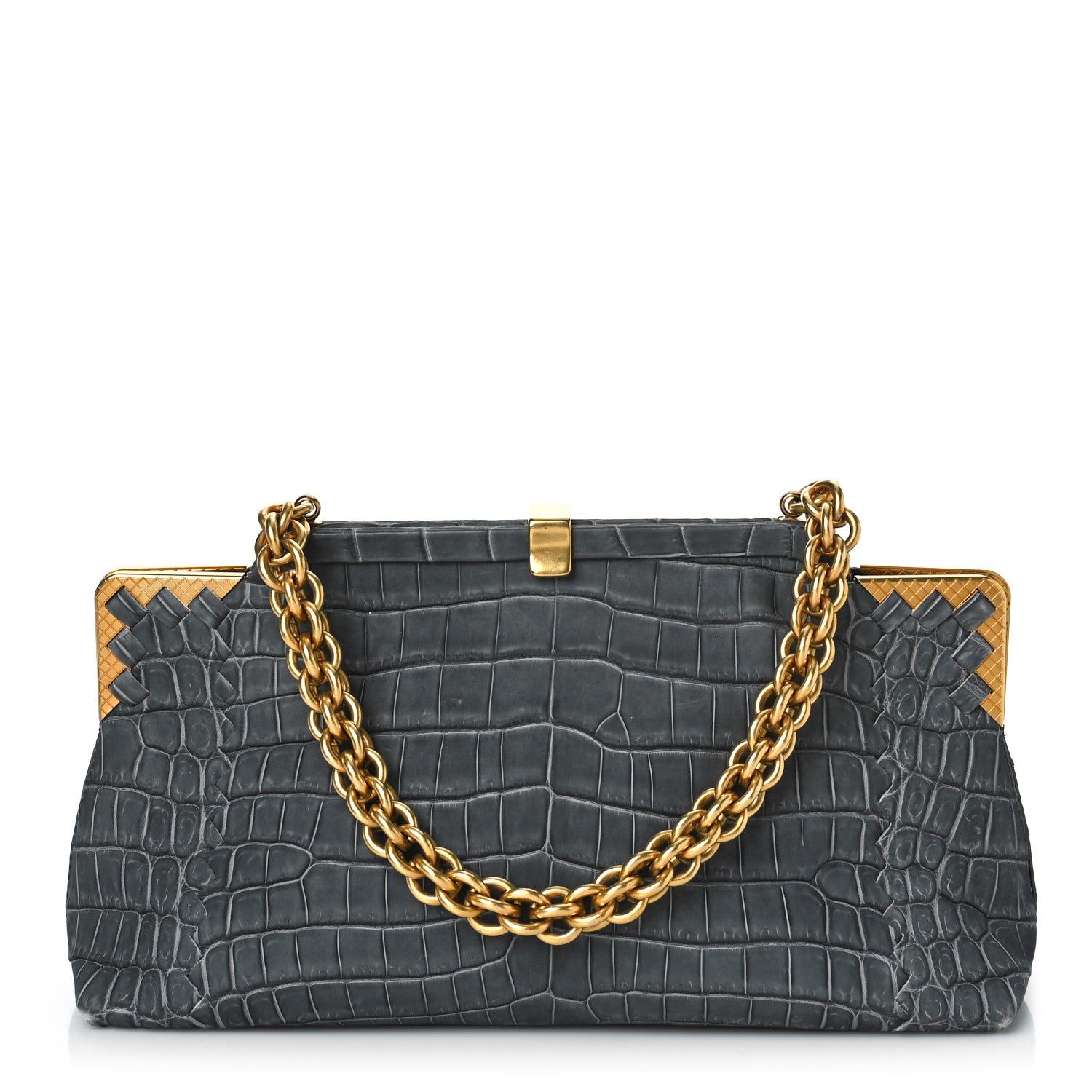 Bottega Veneta Crocodile Vendome Shoulder Bag Grey 1 of 8