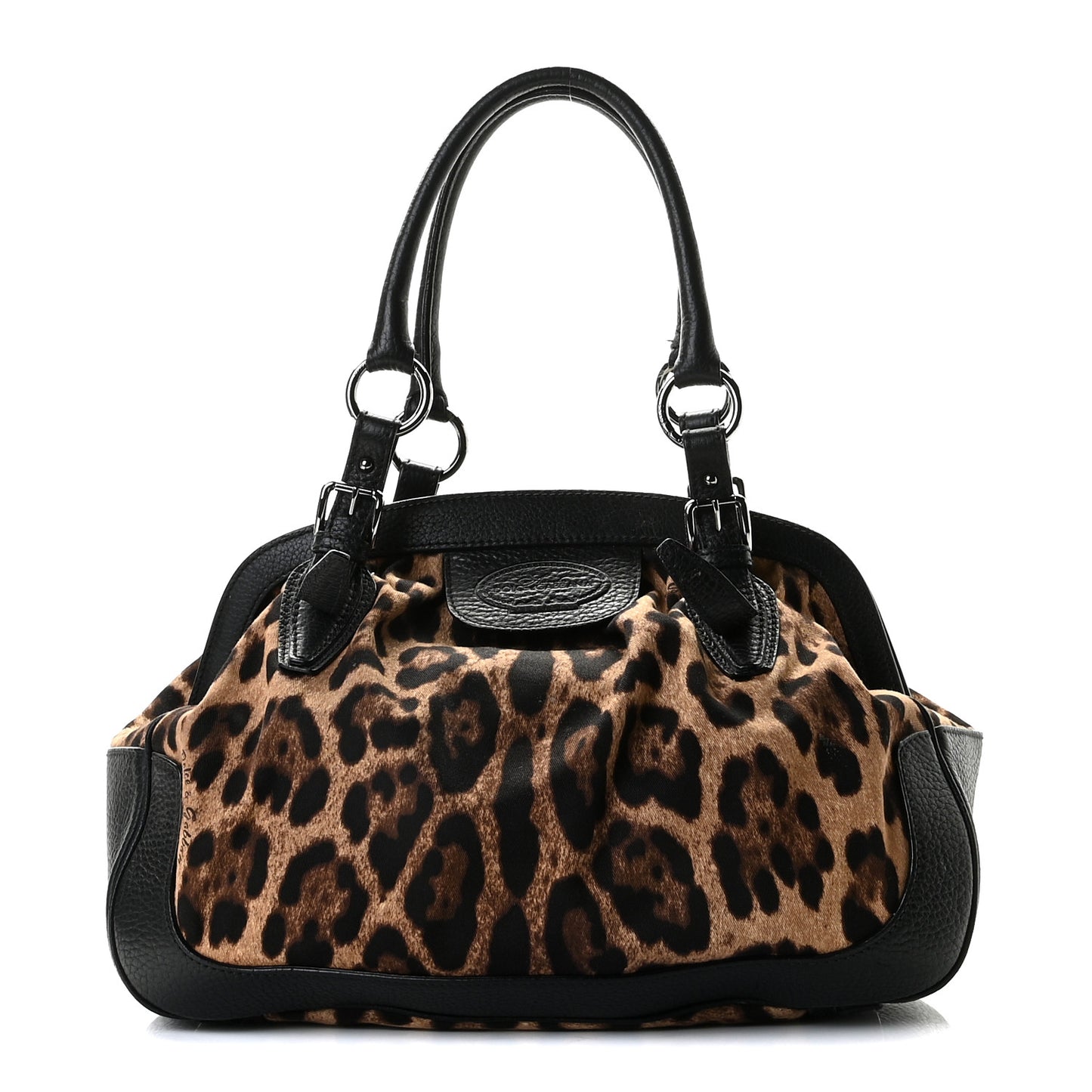 Calfskin Canvas Leopard Print Animalier Shoulder Bag Black