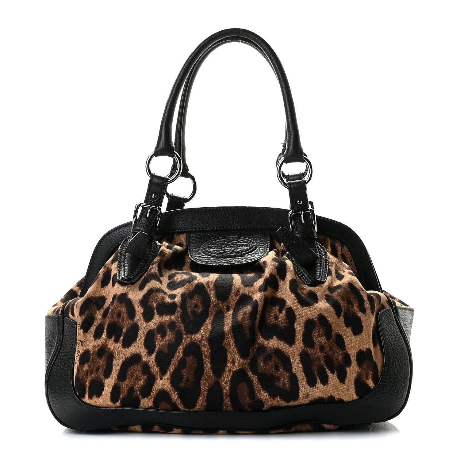 Dolce & Gabbana Calfskin Canvas Leopard Print Animalier Shoulder Bag Black 1 of 13