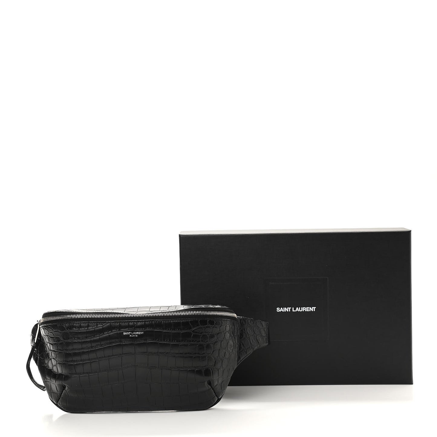 Calfskin Crocodile Embossed Monogram Belt Bag Black
