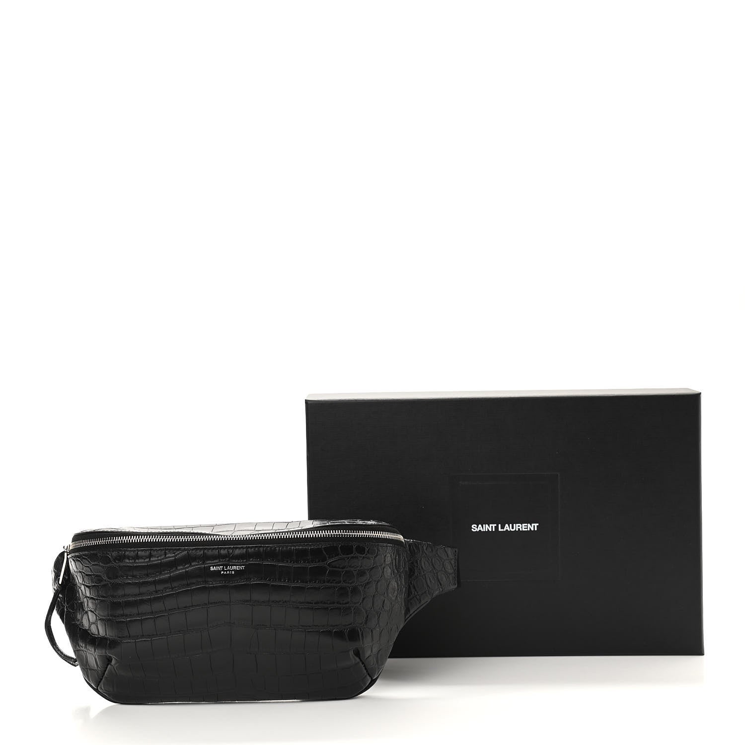 Saint Laurent Calfskin Crocodile Embossed Monogram Belt Bag Black 11 of 11