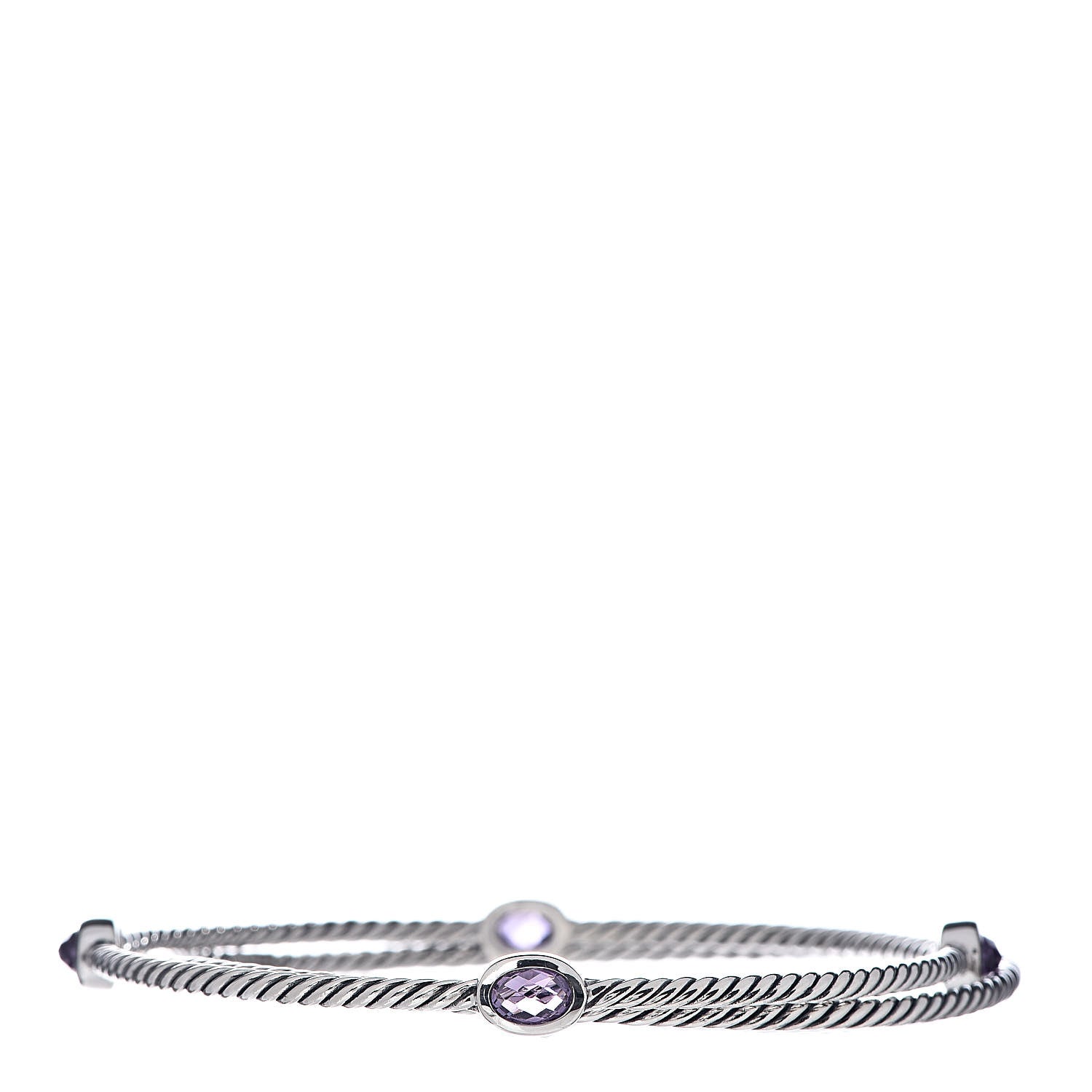 David Yurman Sterling Silver Amethyst Color Classics Cable Bangle Bracelet Set of 2 1 of 5