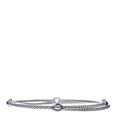 David Yurman Sterling Silver Amethyst Color Classics Cable Bangle Bracelet Set of 2 1 of 5