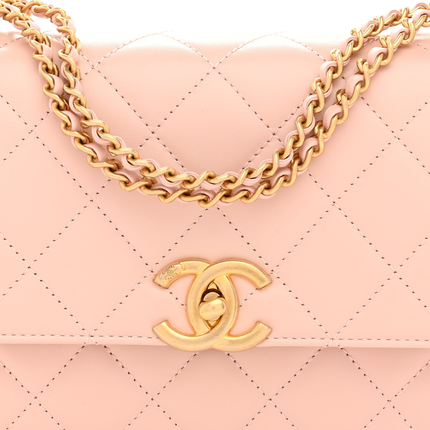 Calfskin Quilted Perfect Fit Flap Light Pink