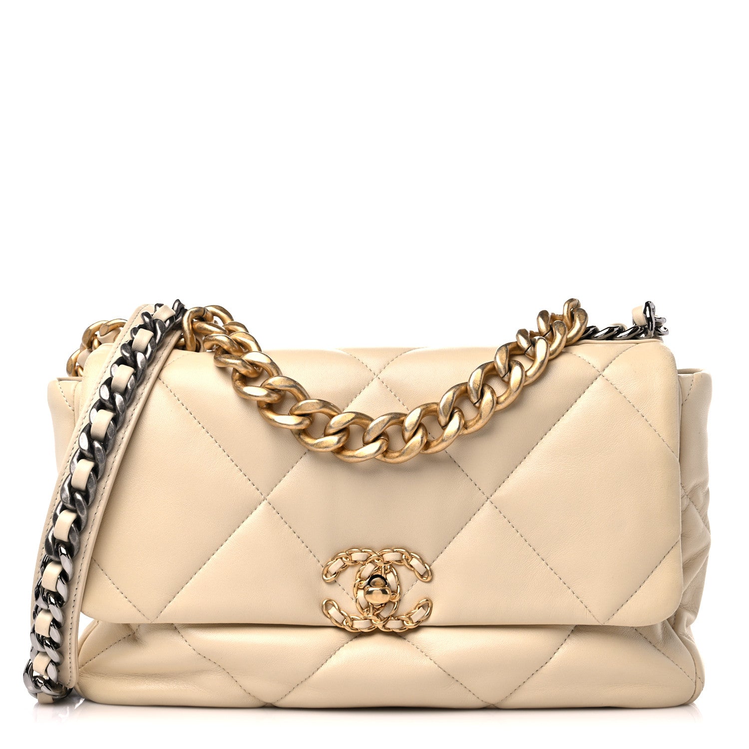 Chanel Lambskin Quilted Large Chanel 19 Flap Light Beige 1 of 10