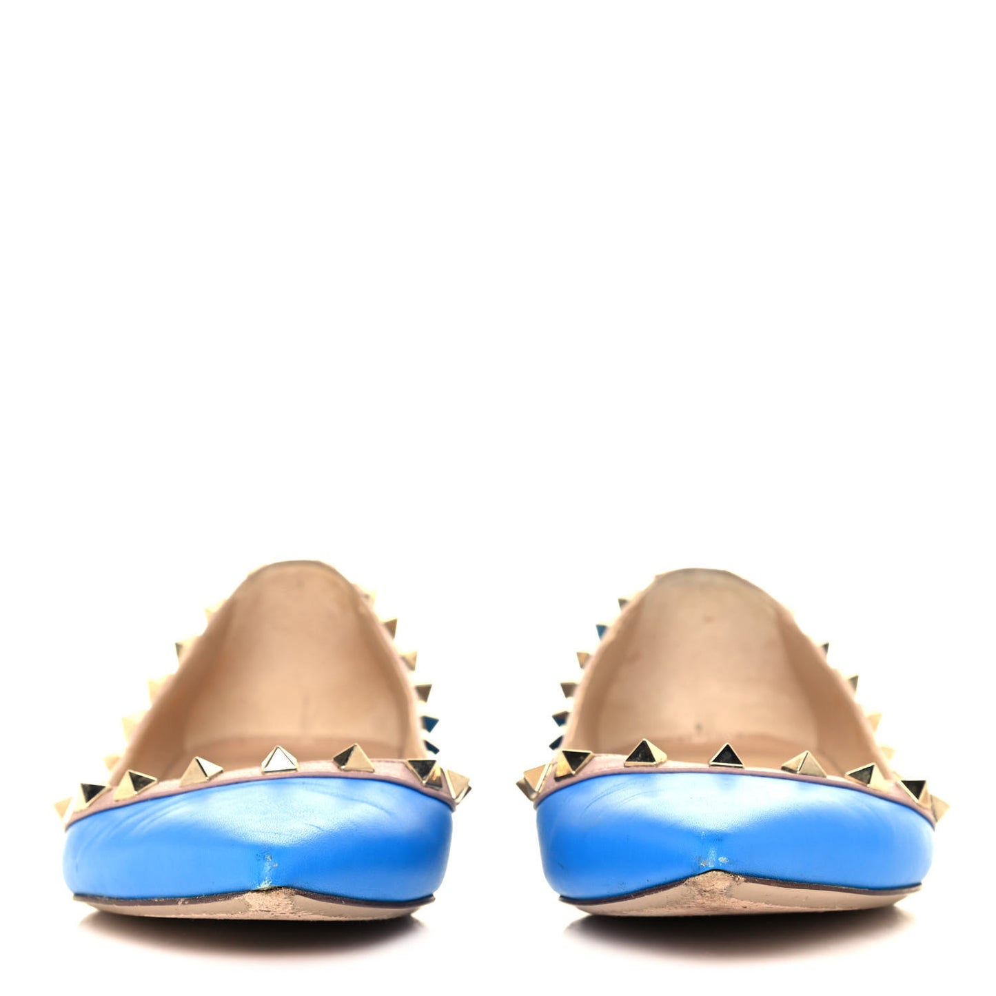 Calfskin Nappa Rockstud Ballerina Flats 38.5 Blue Fluo Poudre