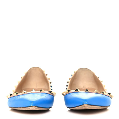 Valentino Garavani Calfskin Nappa Rockstud Ballerina Flats 38.5 Blue Fluo Poudre 2 of 10