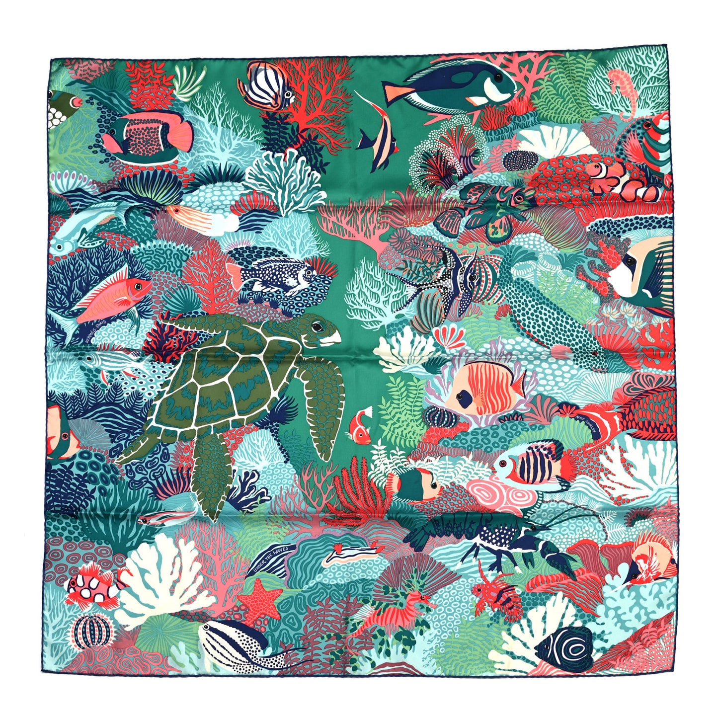 Silk Under The Waves Scarf 90 Vert Corail Aqua