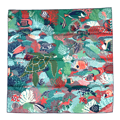 Hermes Silk Under The Waves Scarf 90 Vert Corail Aqua 1 of 7
