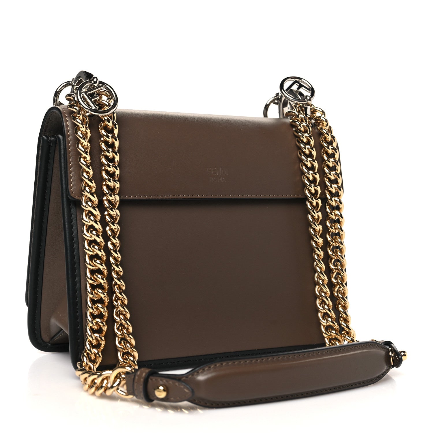 Fendi Vitello Century F is Fendi Bi-Color FF 1974 Embossed Small Kan I Shoulder Bag Maya Black 3 of 10