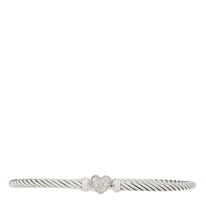 David Yurman Sterling Silver Diamond Cable Collectibles Heart Bracelet 1 of 3