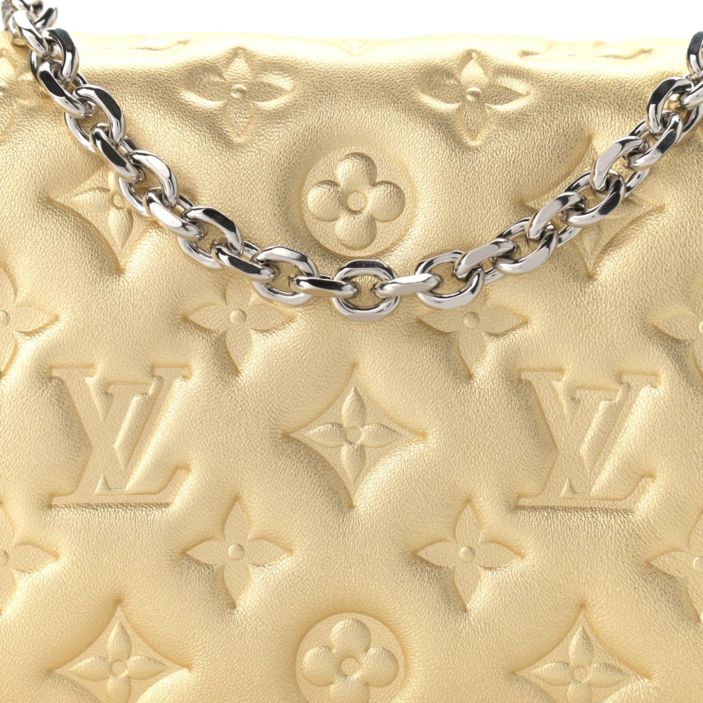 Metallic Lambskin Embossed Monogram Pochette Coussin Gold