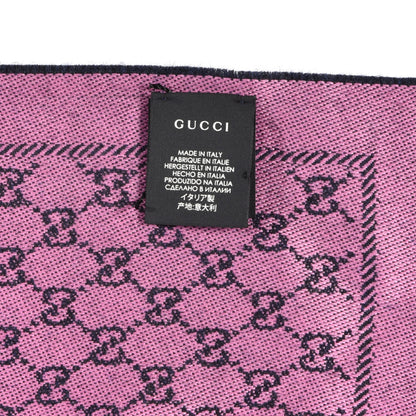 Gucci Wool GG Monogram Reversible New Sten Fringe Scarf Midnight Blue Pink 5 of 5