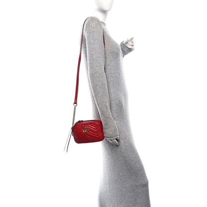 Gucci Calfskin Matelasse Mini GG Marmont Chain Shoulder Bag Hibiscus Red 2 of 12