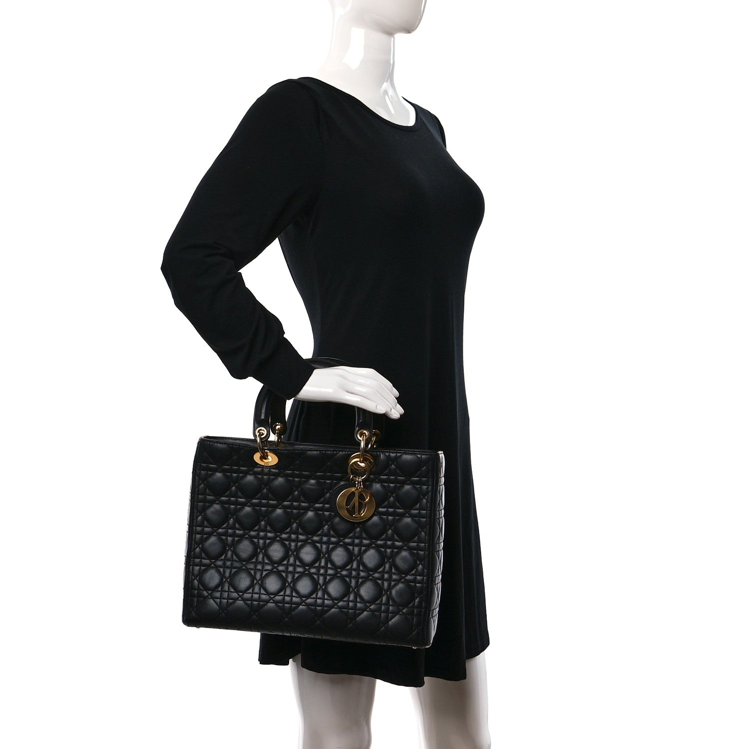 Christian Dior Lambskin Cannage Large Lady Dior Black 2 of 13