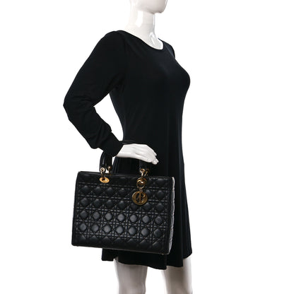 Christian Dior Lambskin Cannage Large Lady Dior Black 2 of 13