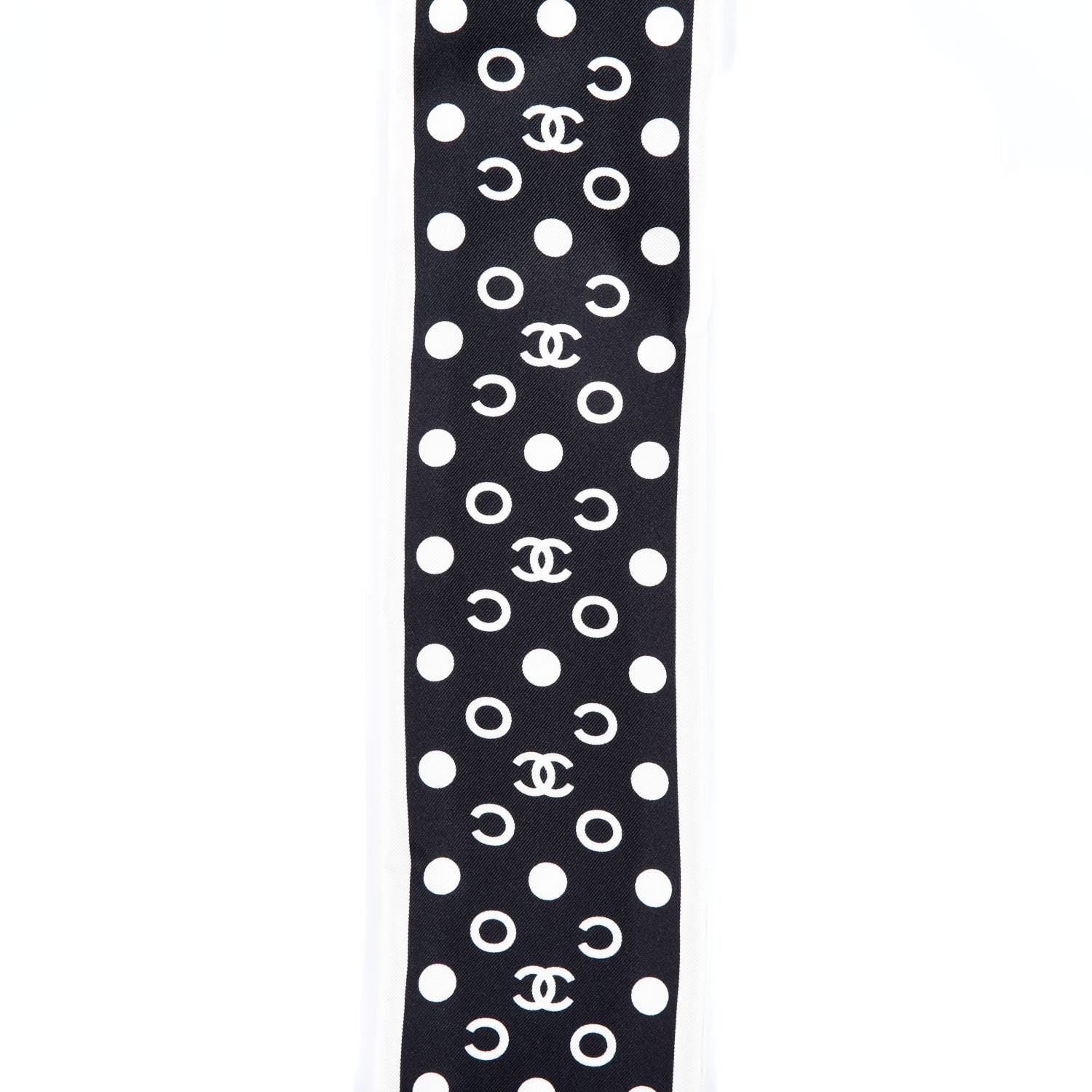 Chanel Silk CC Twilly Hair Tie Black White 2 of 4